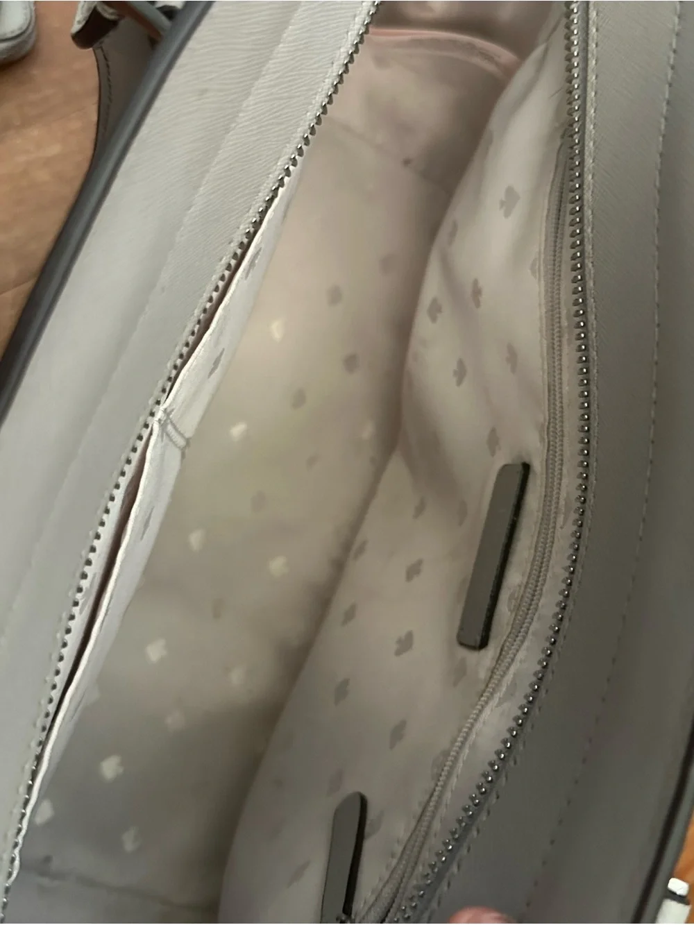 kate spade taupe leather satchel with matching zip wallet